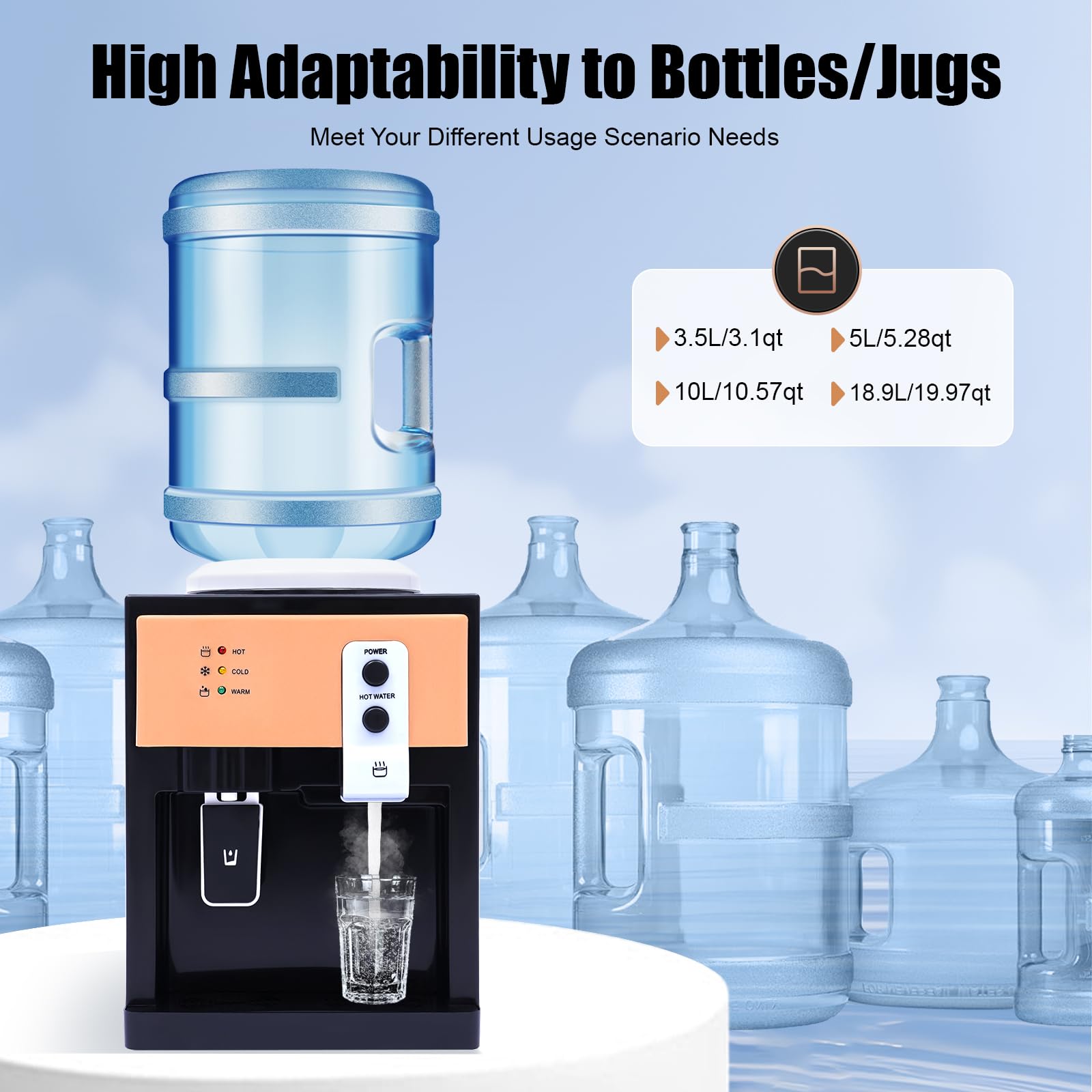 Distributeur d'eau électrique, mini distributeur de boissons chaud et froid avec revêtement en acier inoxydable de qualité alimentaire pour le bureau et la maison