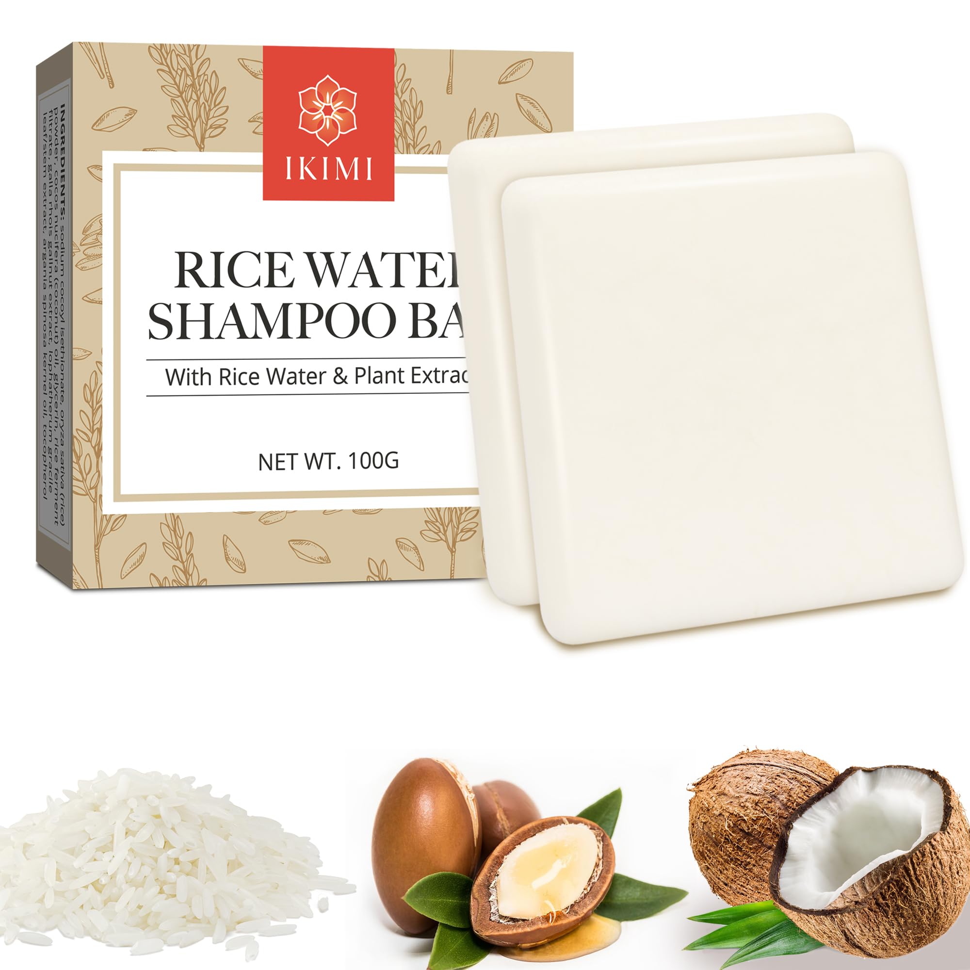 Rice Water Shampoo Bar: 2 Pack Rice Water Solid Shampoo Bars, Vegan Shampoo Bar, Nourishing Smoothing Hair, Shampoo Bars for Hair, Rice Bar Soap for Hair Growth