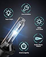 Vista 5 de Nilight Bombillas HID D4S, 6000 K blanco diamante D4S de repuesto súper brillante de haz alto bajo D4S HID bombilla para faros delanteros