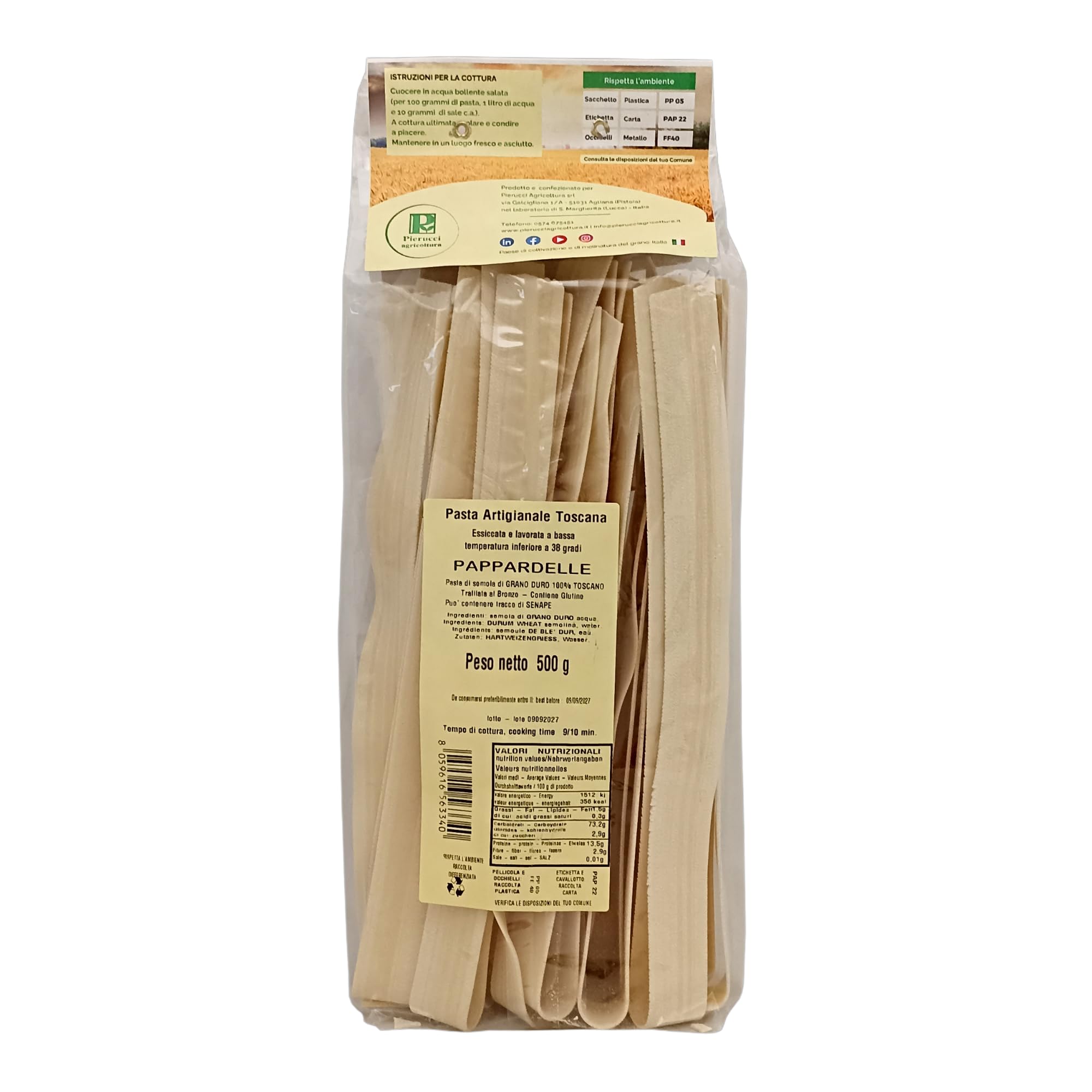 Pag Pappardelle - Pasta artigianale toscana Trafilata al bronzo 100% Grano italiano - 12 confezioni da 500 g