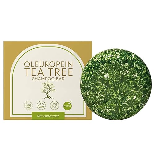 Barra de champú con aceite de árbol de té - Limpieza hidratante para el cuidado del cabello y el cuero cabelludo dañados, color verde, talla única