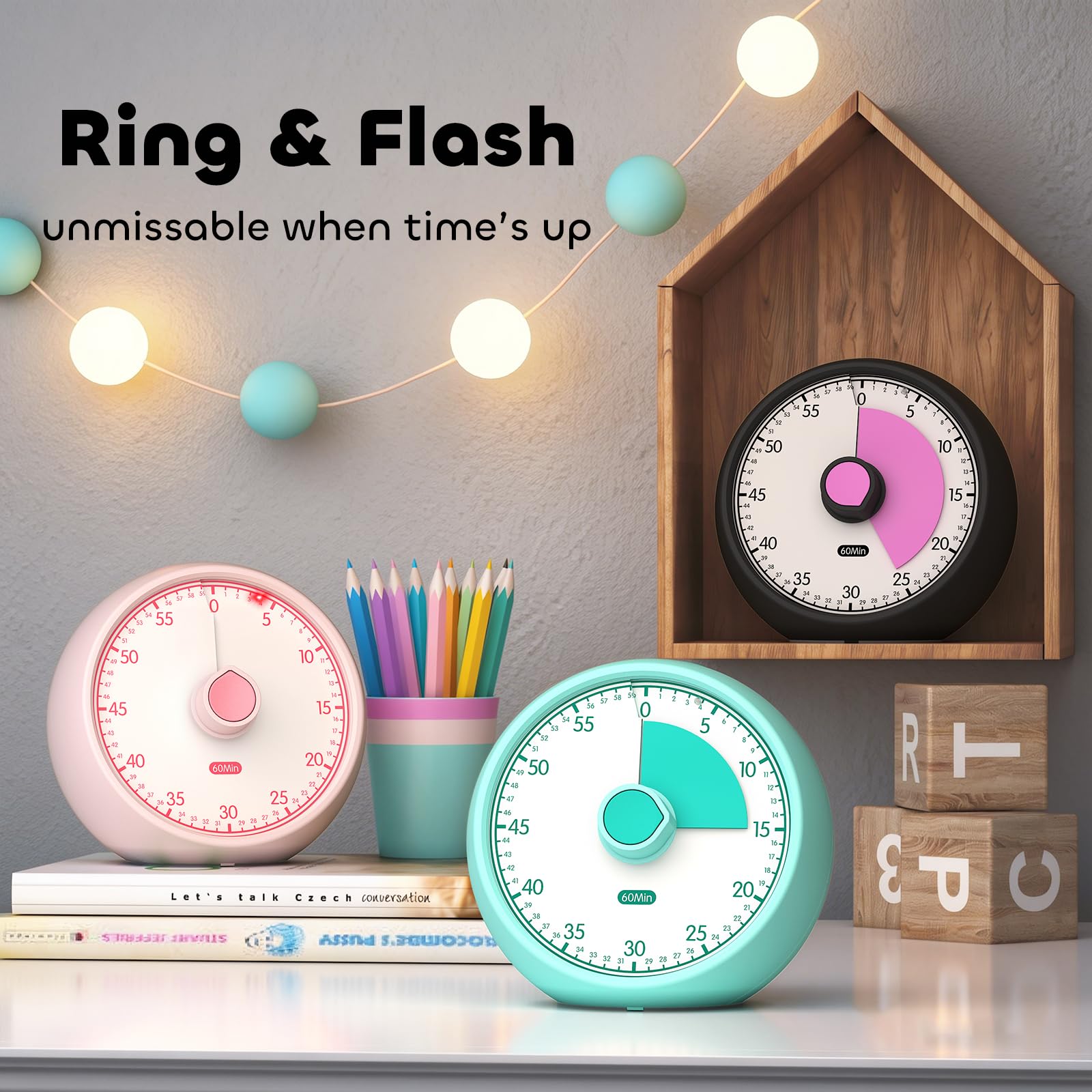 Minuteur Visuel Enfant 60 Min - Timer Compte à Rebours Silencieux avec Alarme, Outil de Concentration TDAH/Autisme pour Gestion Temps Devoirs, Tâches & Cuisine (Green)