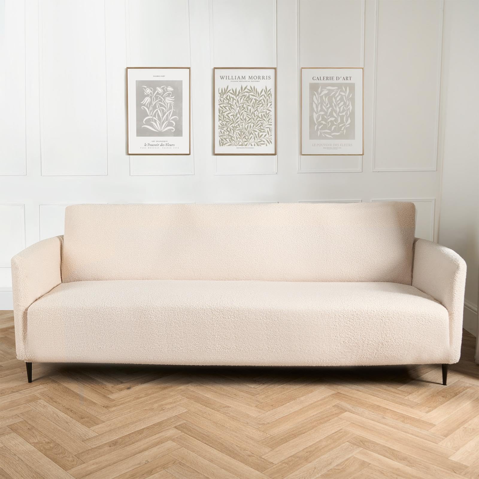 OHS Sofa Cover 2 Seater Boucle, Luxury Stretch Covers for Sofas Non Slip Furniture Protector Couch Cover Decorative Super Soft Fabric Easy Fit Stretch Machine Washable, Cream - 185 x 145cm