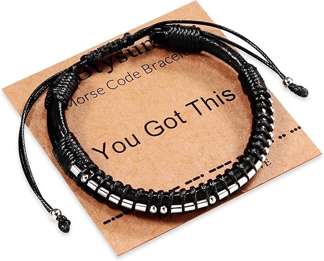 Inspirational Gifts for Men Morse Code Bracelets Mens Bracelets Graduation Gifts for Him Fathers Day Adjustable Leather Bracelet Motivational Birthday Annivesary Jewelry Stocking Stuffers for Men