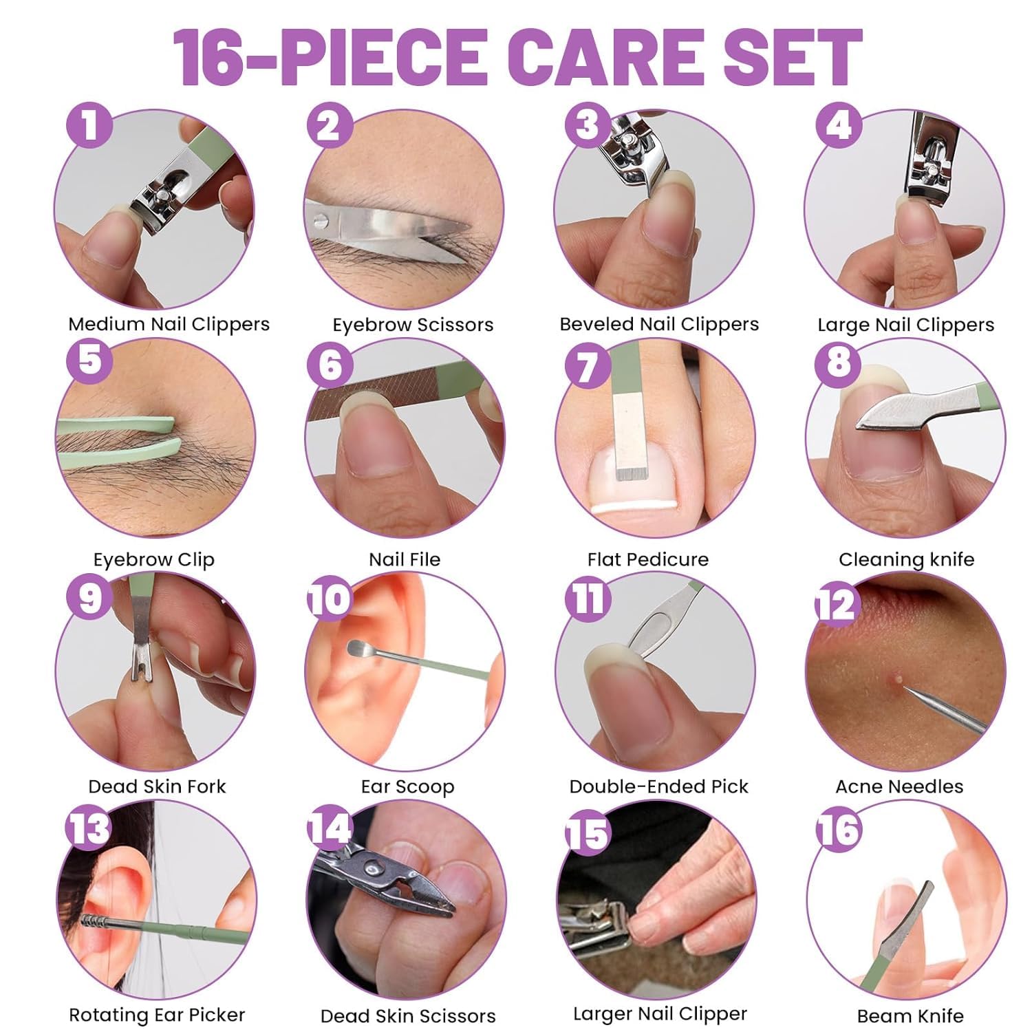 16-Piece Nail Cutter Set for Men & Women - Premium Grooming Kit | Manicure Pedicure Tools with Nail Clipper, Cuticle Trimmer, Tweezer & Travel Case | Shaving Kit | Personal Care Gift 4