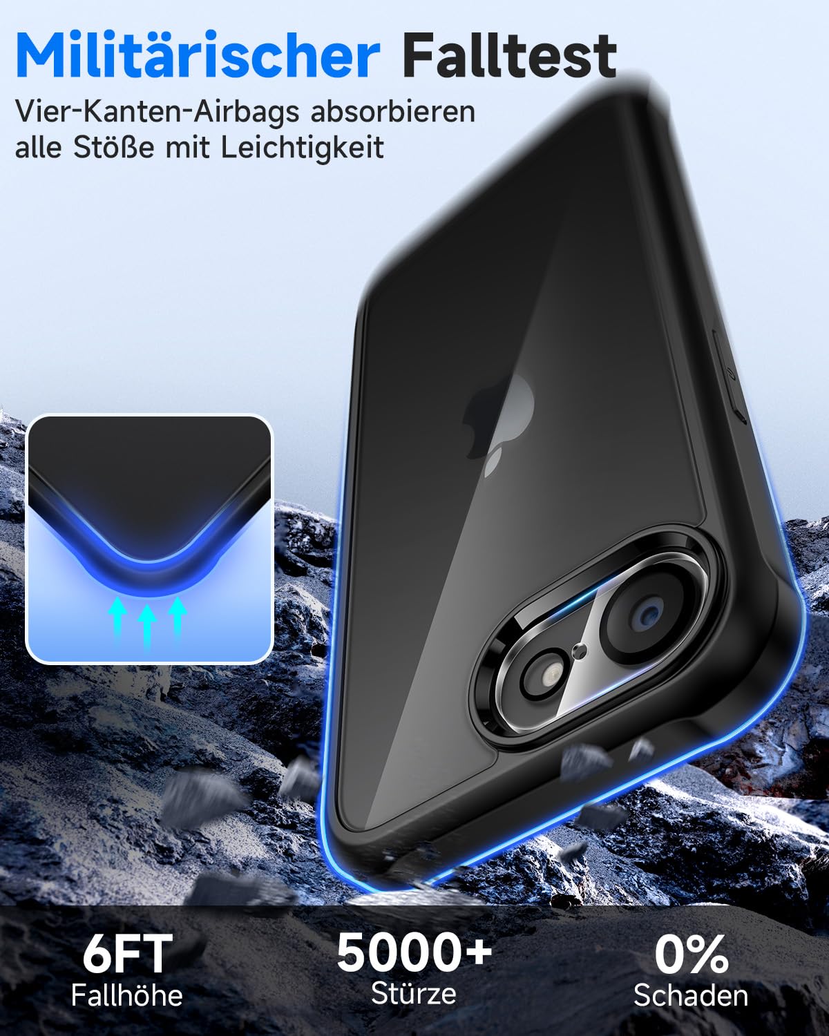 seacosmo für iPhone 16E/17E Hülle mit eingebautem Panzerglas Displayschutz und Kamera Schutzfolie [9H HD], 360 Grad Handyhülle Ganzkörper Stoßfeste iPhone 16E/17E Case - Schwarz