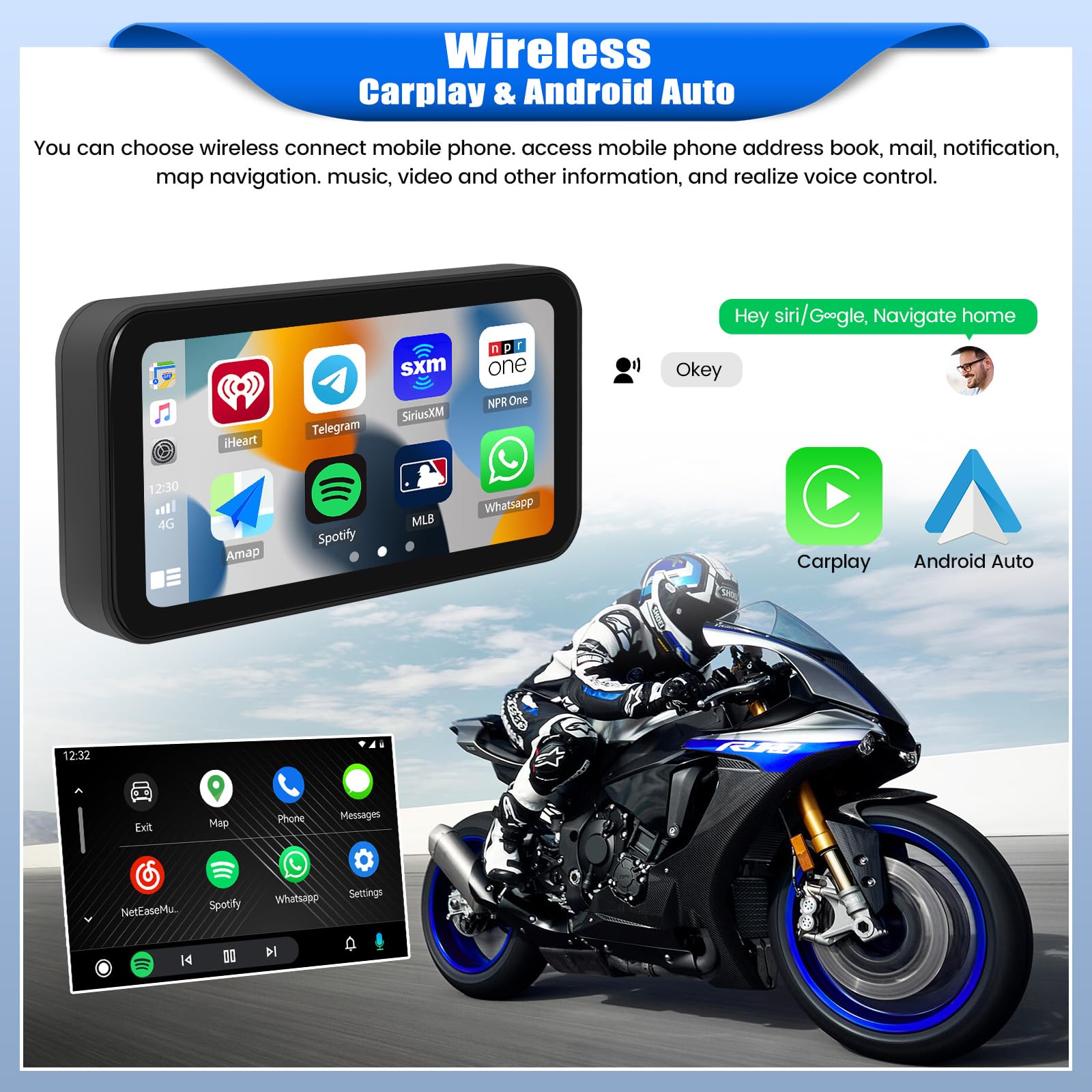 Dashcam Moto Avec CarPlay/Android Auto - Écran 6,86" Tactile, Caméras Avant/arrière, étanche IP68 - Pour Toutes Motos 12V - 2