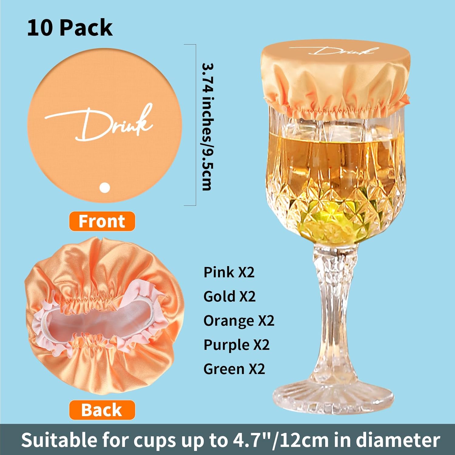 Drink Covers for Alcohol Protection, 10 Pack Drink Protector for Women & Men, Reusable & Washable Fabric Wine Glass Cover with Straw Hole, Prevent Your Drinks from Being Spiked, Multicolor - Image 2