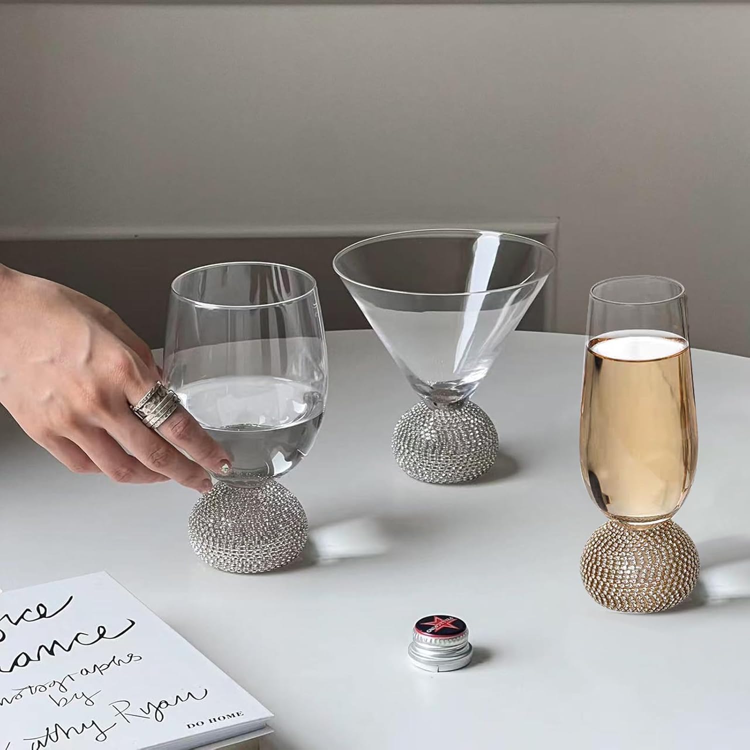 Wine Glasses Set of 4,Stemless Wine Glass,Unbreakable Crystal Fancy Glasses,15 Oz Short Handle Red/White Glasses,Unique Wine Gifts for Women,for Home Bar, Party, Birthday (Silver Clear) - Image 6