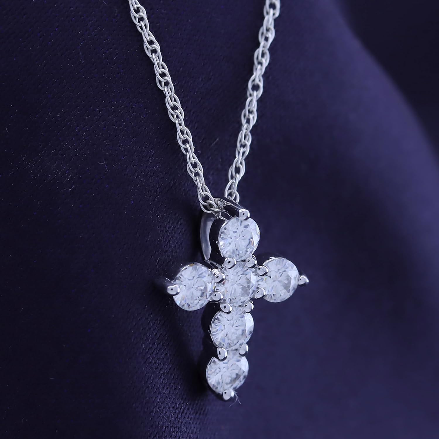 SAVEARTH DIAMONDS Cross Necklace for Women Round Cut Lab Created Moissanite or Lab Grown Diamond Christian Pendant With 18" Chain in 14K Gold Over Sterling Silver Jewelry for Her