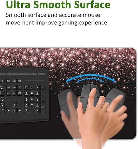 Miniatura 5 de Alfombrilla de mouse para juegos con purpurina de oro rosa XXL, alfombrilla de mouse de escritorio grande con bordes cosidos, impermeable,