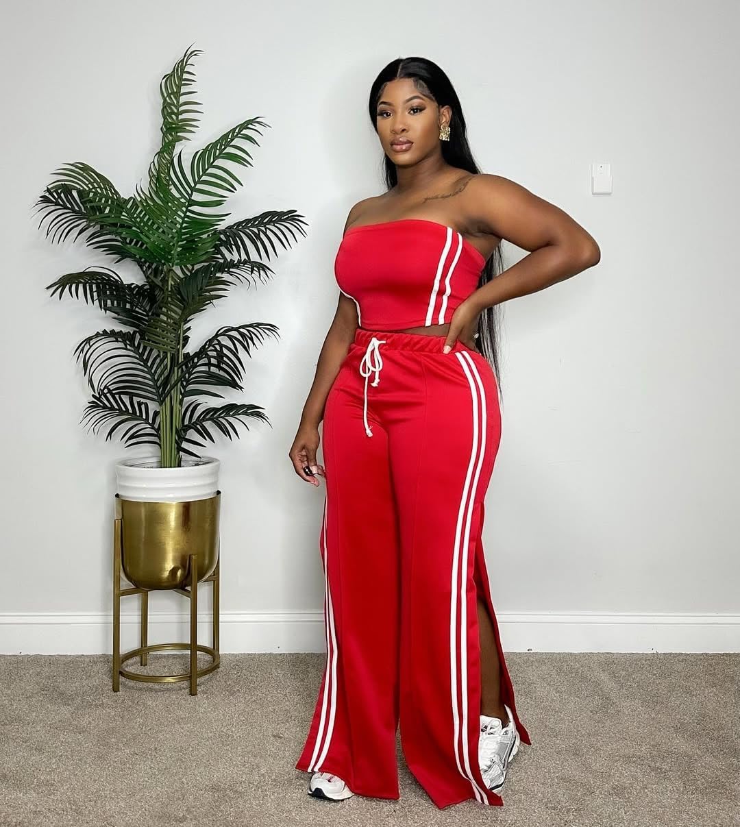 Women's Summer 2 Piece Outfits Strapless Striped Crop Tops & Wide Leg Pants Sets Sexy Two Piece Sets - Image 6