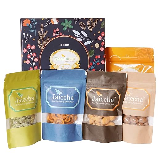 Ghasitaram Gifts Jaiccha Ghasitaram Hamper Box of 5 Pouches |Diwali Gifts,Holi,Rakhi,Valentine,Christmas,Birthday,Anniversary,Gift for Her,Him,Mothers Day,Fathers Day|