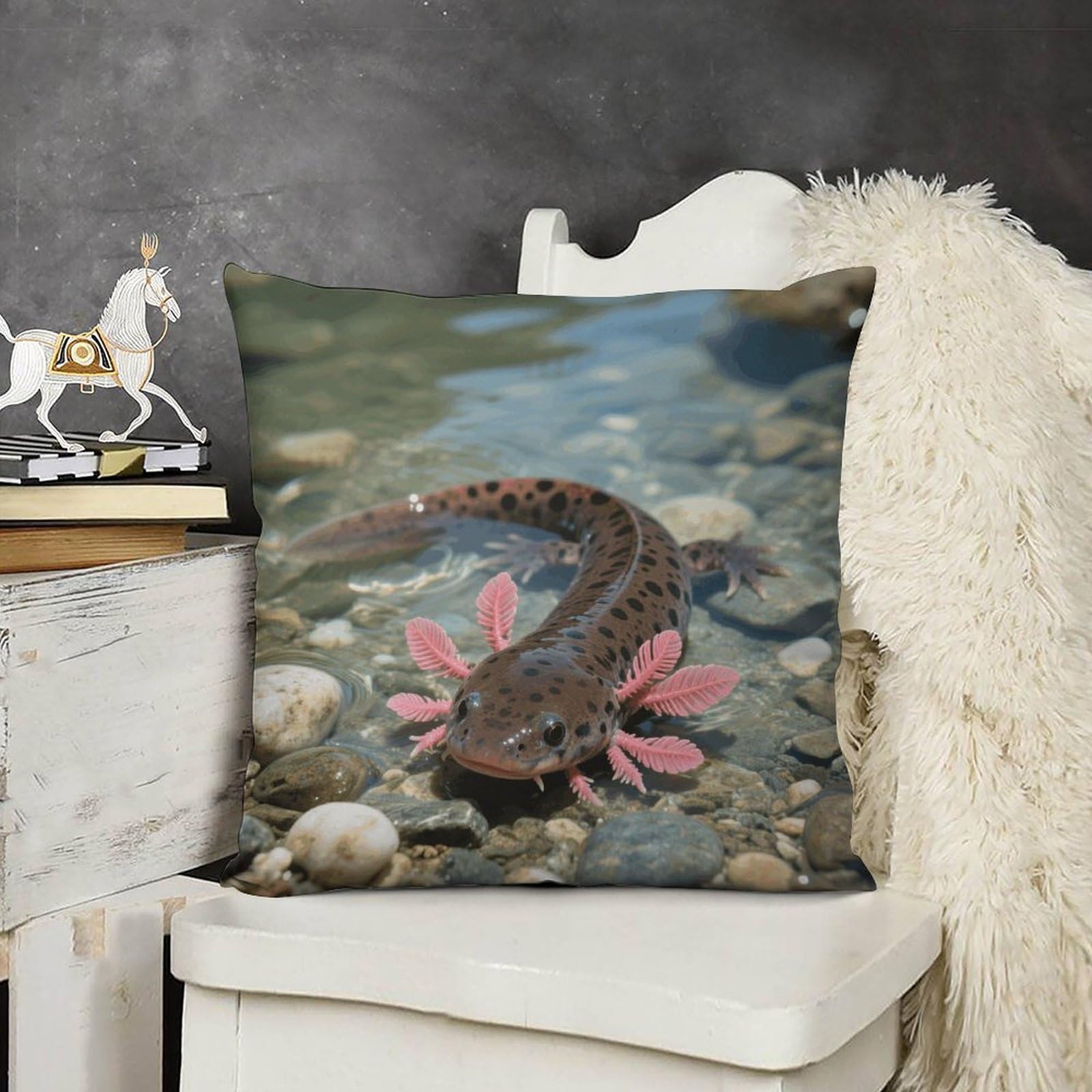 FodPand Boho Farmhouse Axolotl Pillow Covers with Hidden Zipper 22x22 Soft Plush Cushion Cover Decorative Throw Pillow Cases for Couch Bed Sofa Living Room Indoor Outdoor Home Decor