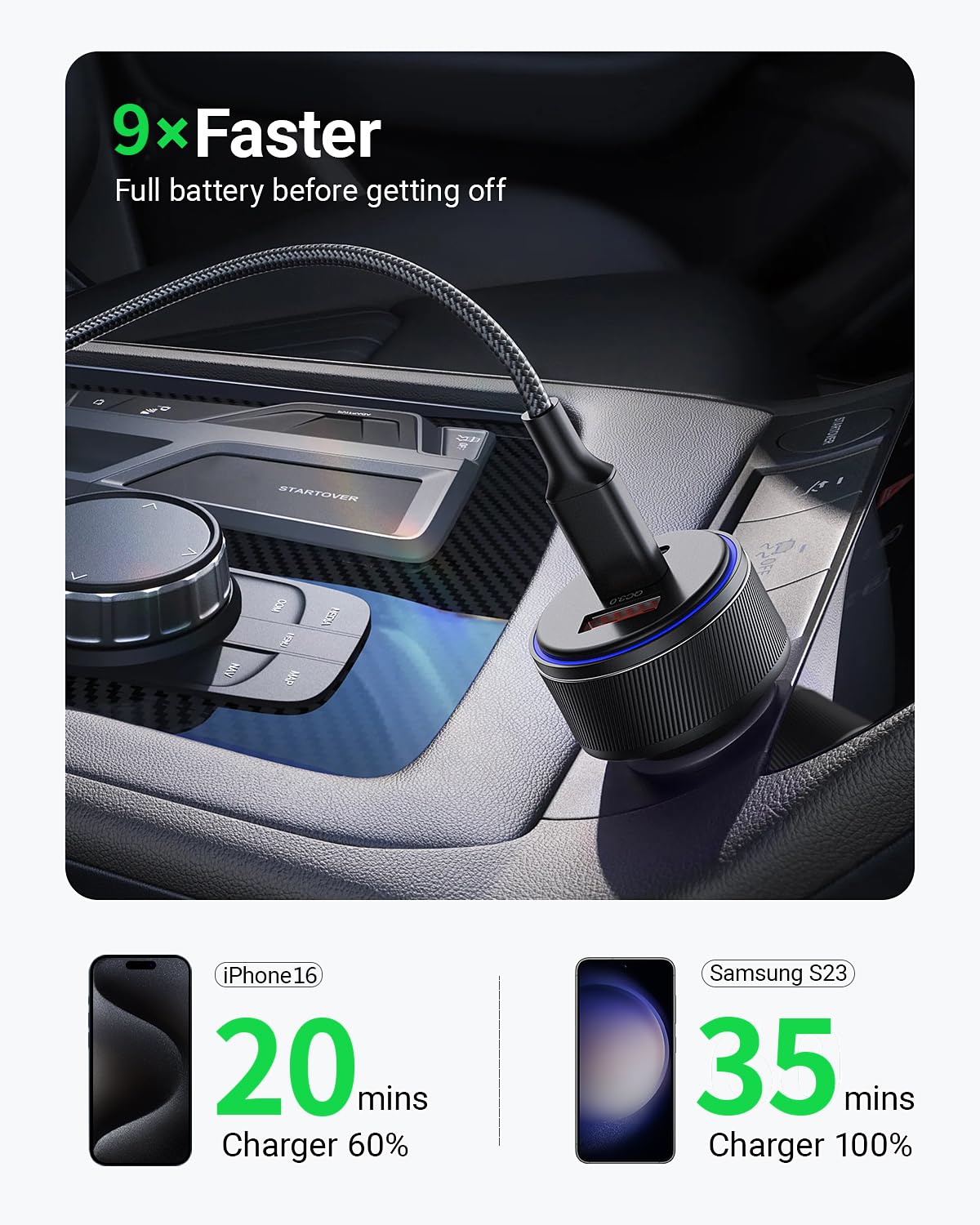 Cargador de coche USB-C, cargador rápido de coche de 3 puertos de 90 W, adaptador de corriente dual USB-C y USB-A, carga rápida PD3.0 y QC3.0 para iPhone 15/14/13 Pro Max, iPad, MacBook y más
