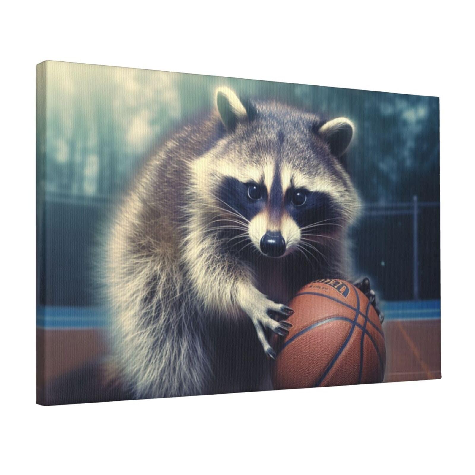 Canvas Wall Art for Living Room Wall Decor 12"x18" Modern Artwork Painting Pictures Hanging Canvas Prints Funny Raccoon Basketball Aesthetic Wall Art for Bedroom Bathroom Office Wallart Decor