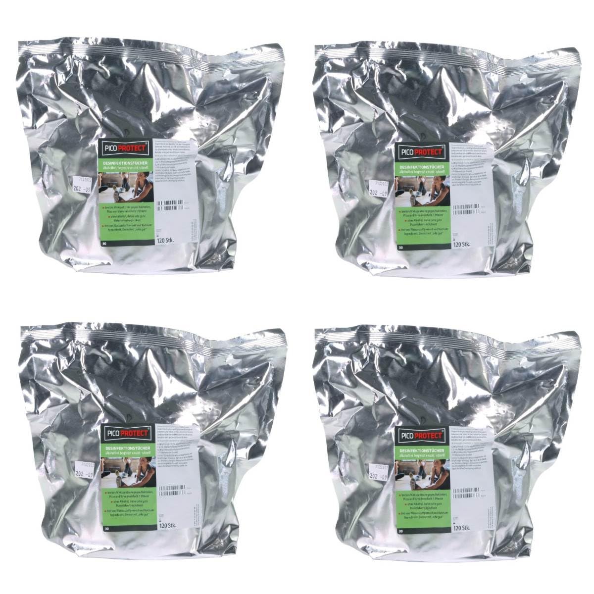 Desinfektionstücher, 4x120 Blatt Rolle, Nachfüllbeutel für Spendereimer, Reinigung und Desinfektion für Flächen und Gegenstände, alkoholfreie Tücher zum Desinfizieren
