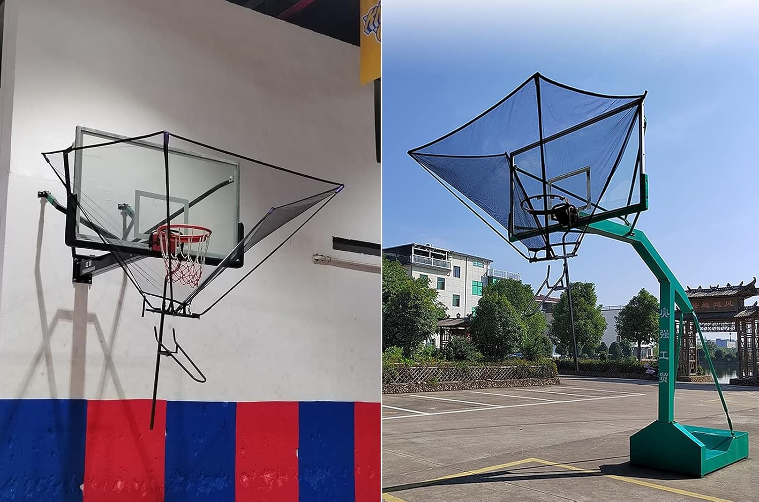 Basketball Hoop Returner Shot Return Apparatus - Attachment/Shooting Trainer with Bag Hanging Rebounder Acce