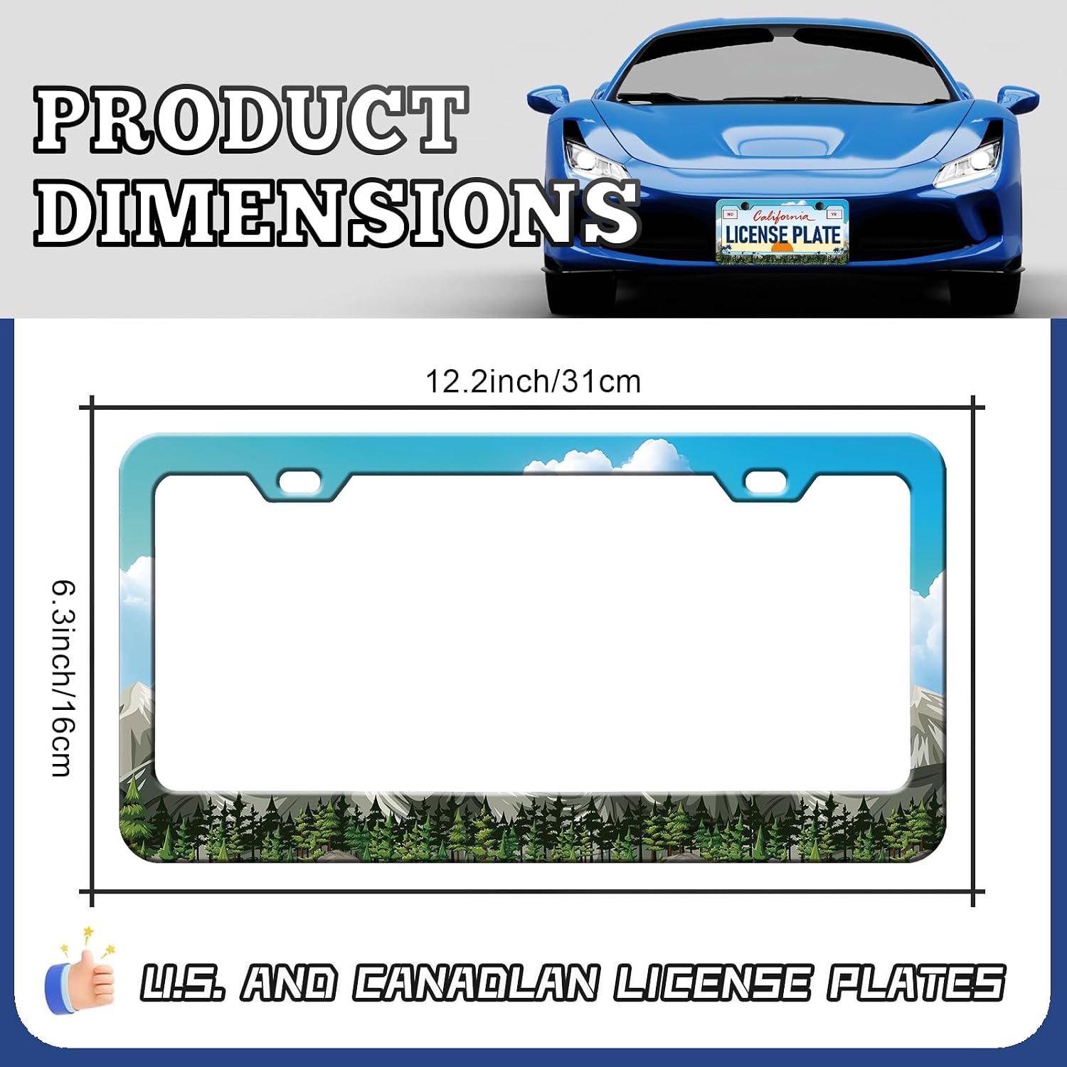 Mountain License Plate Frame - 2PCS Forest Mountain Anime Aluminium Metal License Plate Holder, Rust-Proof Waterproof Car Decorative Tag Frames image 2