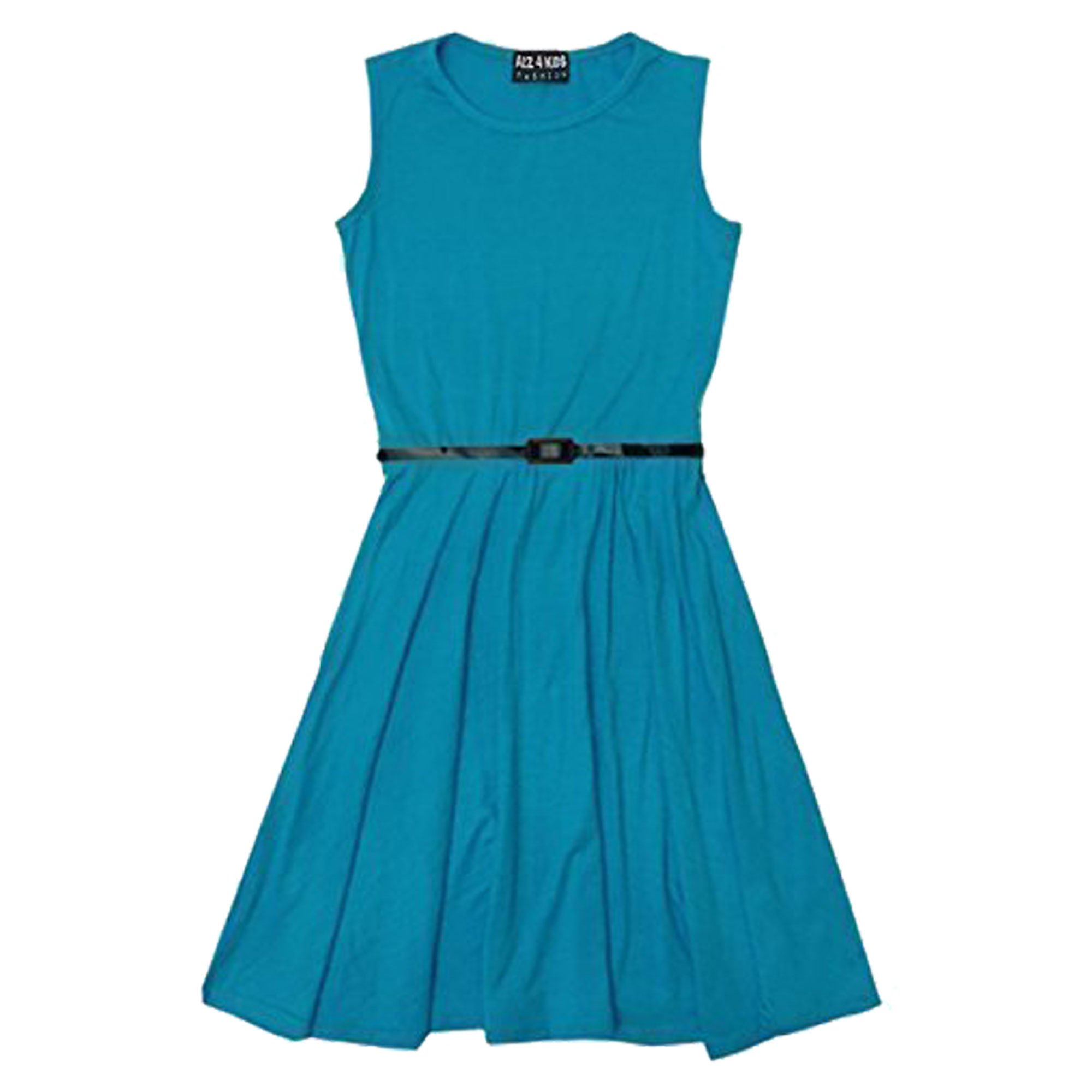 A2z 4 Kids Girls Turquoise Sleeveless Skater Dress With Belt Summer - Skater Sleeveless 9-10