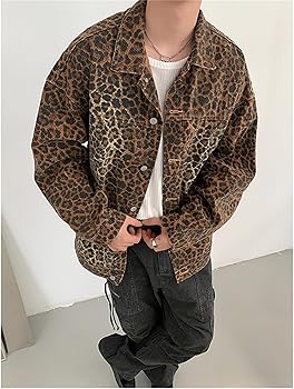 ♪00s GothicPunk Rock お兄系 平成 ヒョウ柄デニムジャケット Amazon | [ShuMing] ヒョウ柄 デニムジャケット メンズ ジージャン