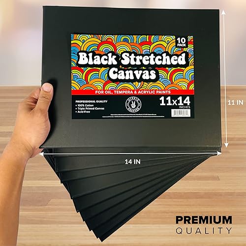 Miniatura 5 de Lienzo negro estirado para pintar a granel, paquete de 10 lienzos pequeños para pintar lienzo en blanco para pintar, lienzo estirado de 11 x 14