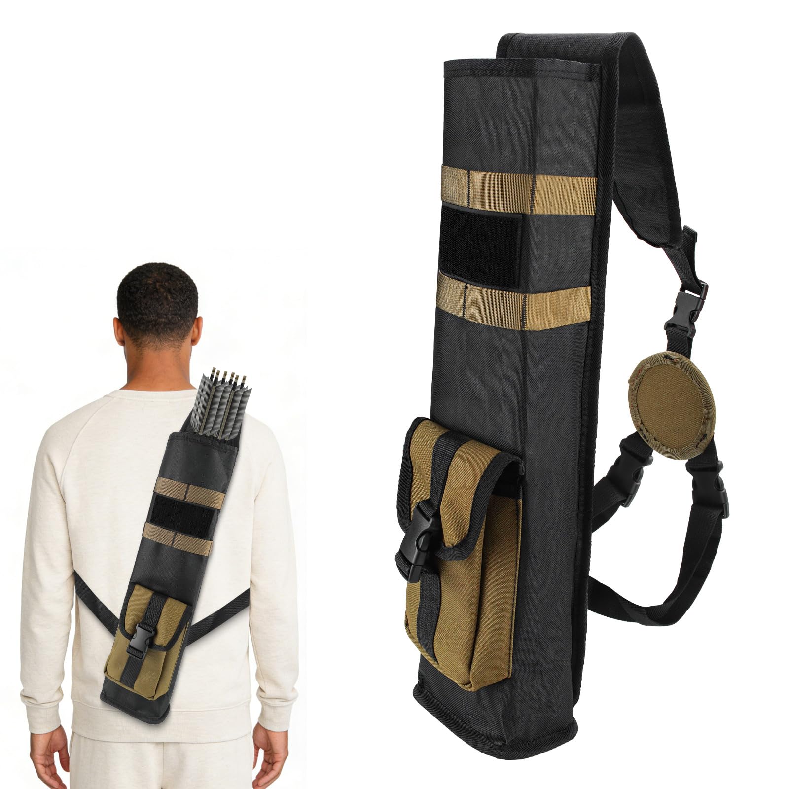 Archery Lightweight Quiver Back Arrow , Multi-Functional Arrow Holder Bag, Tactical Arrow Case with Adjustable Strap for Compound and Recurve Bows, Hip and Back Use for Target Shooting Hunting (khaki)