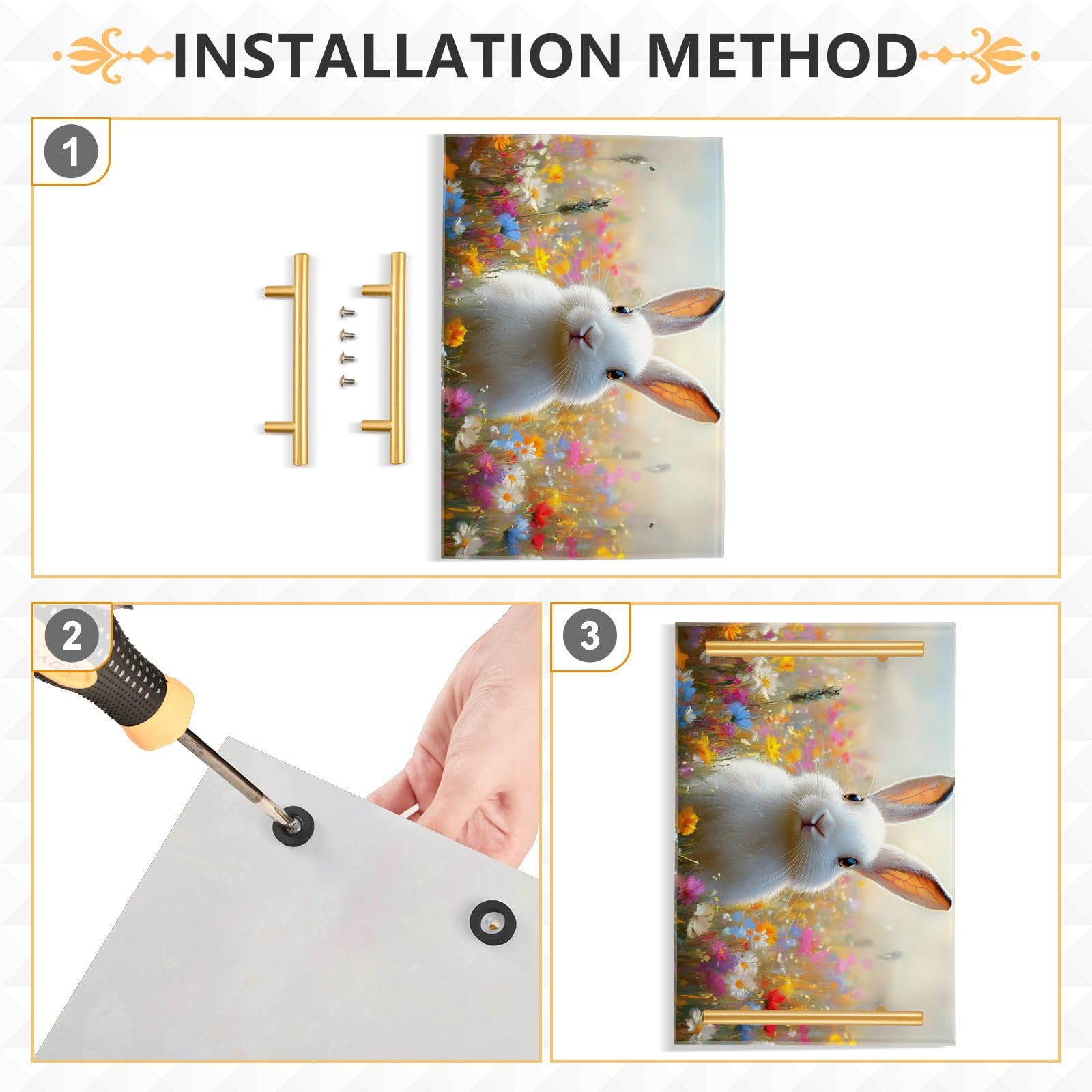 NFMILI Rabbit Flowers Vanity Tray Rectangle Acrylic Bathroom Tray Serving Trays for Centerpieces Modern Home Decor for Kitchen Bathroom Bedroom Living Room 7.9 × 11.8 inch