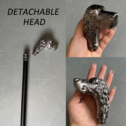 Miniatura 7 de Garra de dragón de calavera de 36 pulgadas, alas de ángel, cabeza de perro leal con mango en T de metal, bastón para caminar de caballero, accesorio