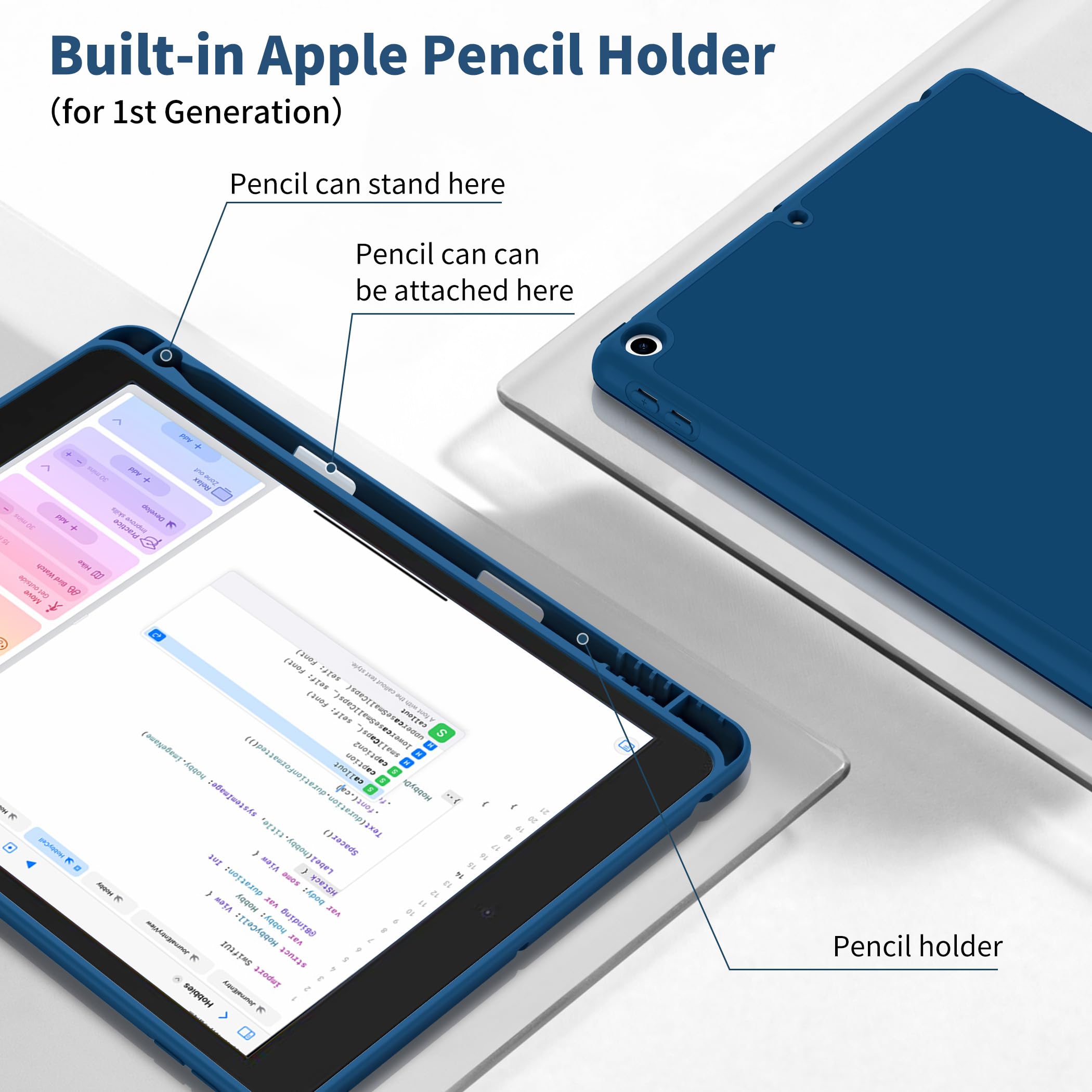 CACOE Cover Custodia Compatibile con iPad 8a Generazione 2020/iPad 7a Gen 2019, Leggero Cover Protettivo Supporto Pieghevole con Pencil Holder per iPad 10.2, Auto Sveglia/Sonno,Mare Blu