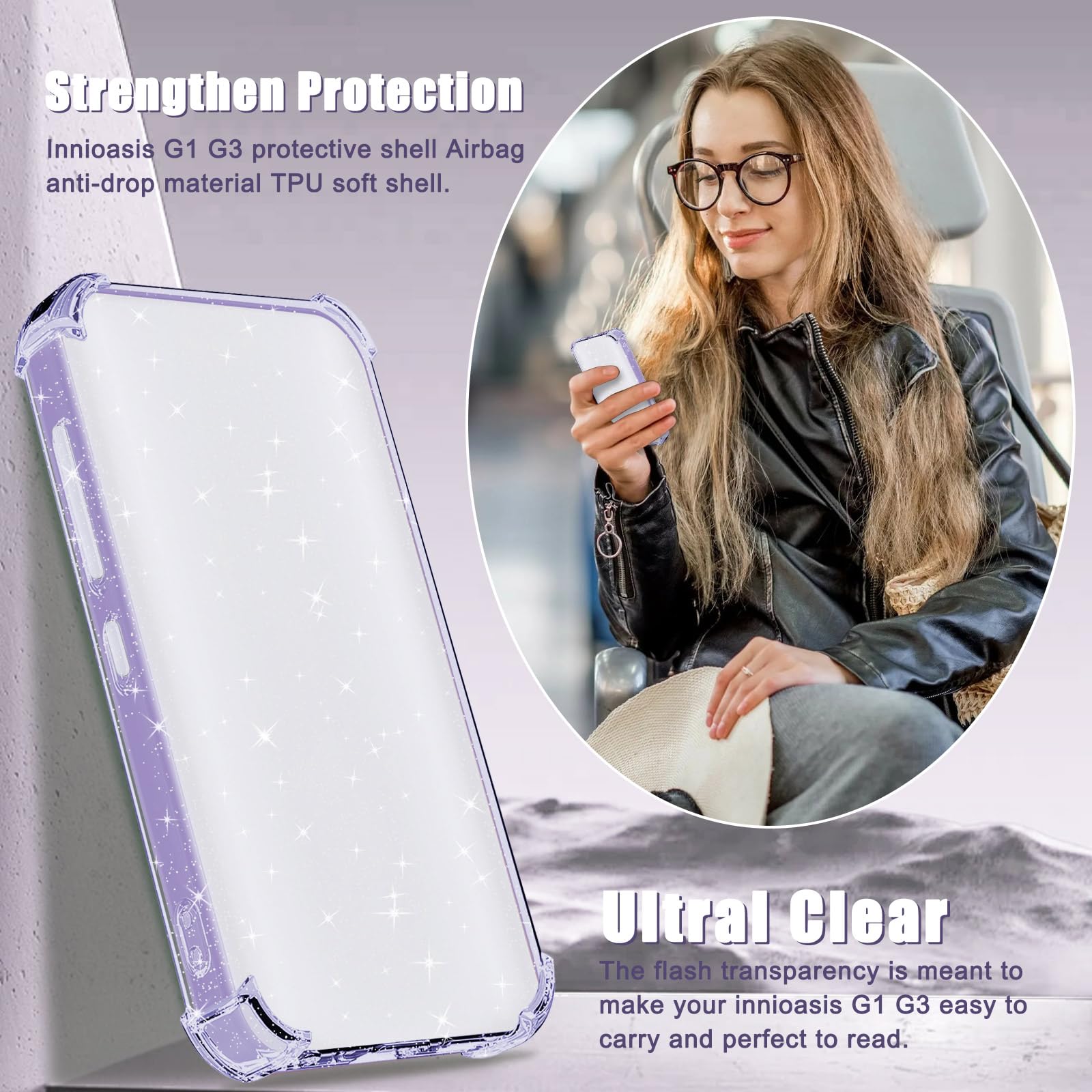 Schutzhülle und Displayschutzfolie aus gehärtetem Glas für innioasis G1 G3 MP3-Player, 2-in-1-Set, transparente TPU-Abdeckung, kratzfest, Stoßdämpfung, 9H Härte, HD klar, 2 Stück