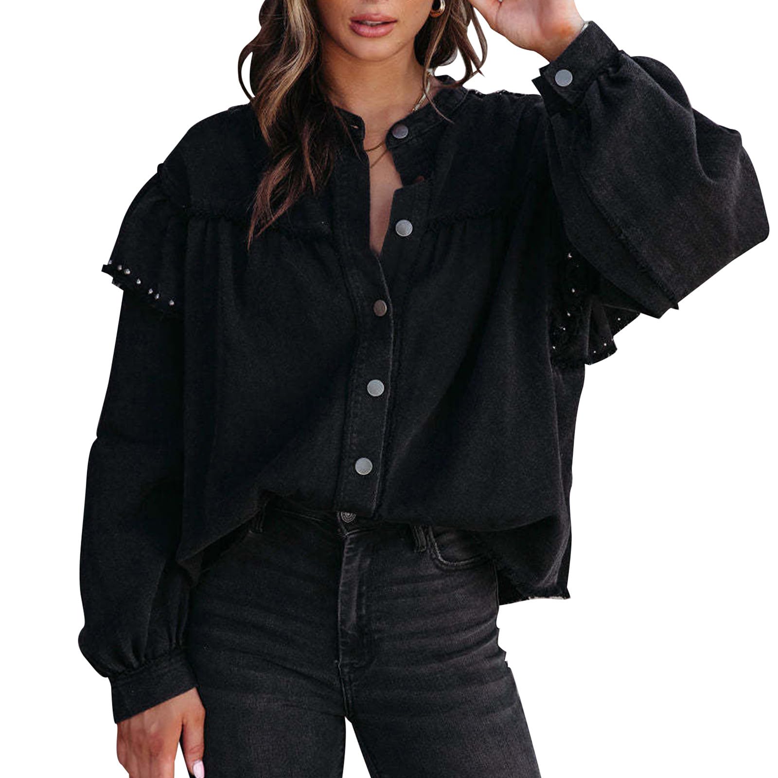 Chaquetas Vaqueras De Mujer, Camisa Tejana Mujer Denim Mujer Chaqueta Tejana Regular Vintage Jacket Cordones En Capas con Bolsillos Azul Cazadora Mujer Entretiempo Chaquetas De Mujer Abrigos Cortos
