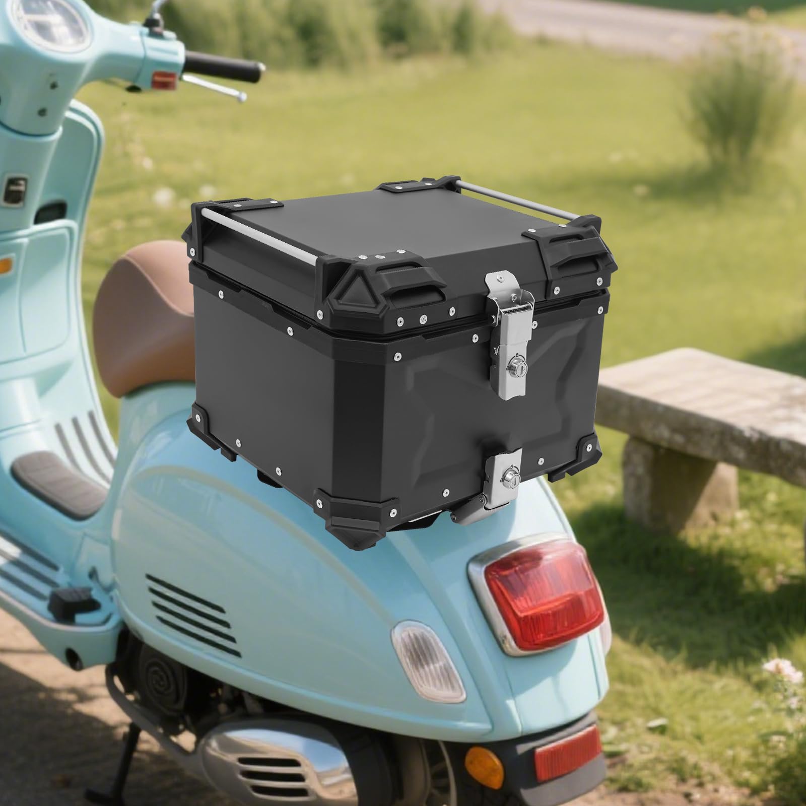 Bauletto da moto da 45 l, valigia da moto da viaggio con serratura di sicurezza, 41 x 33 x 30,5 cm, bauletto in lega di alluminio per moto, per riporre vestiti e strumenti di riparazione