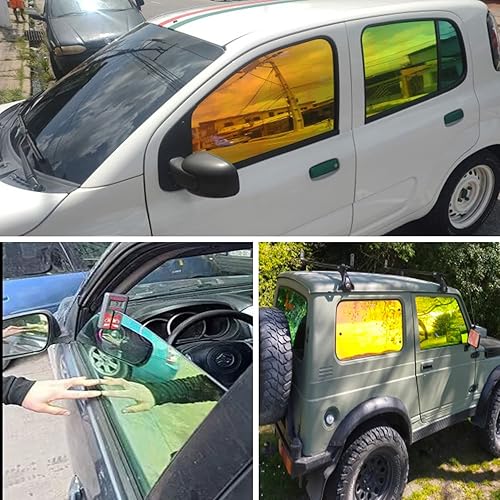 Miniatura 3 de XhuangTech Película de protección solar para ventana lateral de automóvil, color verde dorado camaleón, 76% de película de tinte de ventana VLT para