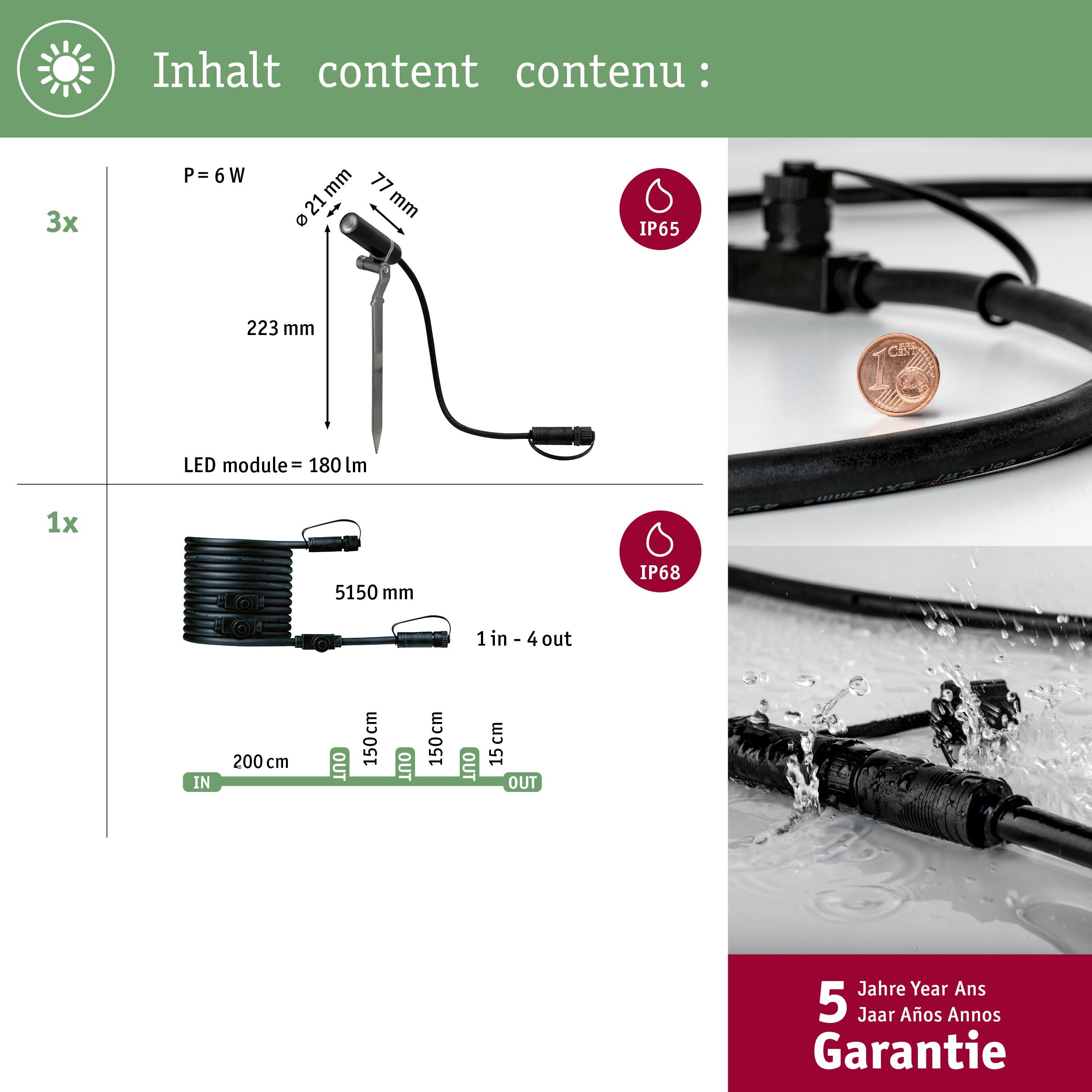 Paulmann 94156 Plug & Shine Spot Plantini Ergänzungs-Set 3000K 24V Anthrazit Alu 94156 Aussenleuchte Spotbeleuchtung Gartenbeleuchtung