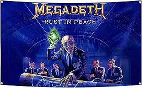Pôster Megadeth Rust in Peace Bandeira Engraçada Tapeçaria de Música Estética Decorativa Durável Homem Cave Tapeçaria de Parede Adequado para Decoração Interior e Exterior para Dormitório de