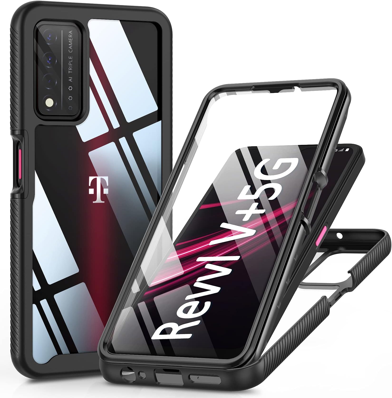 JXVMRugged T-Mobile Revvl V+ 5G Case with Screen Protector - Full Body Protective Phone Cover, 6.82 inch, Black