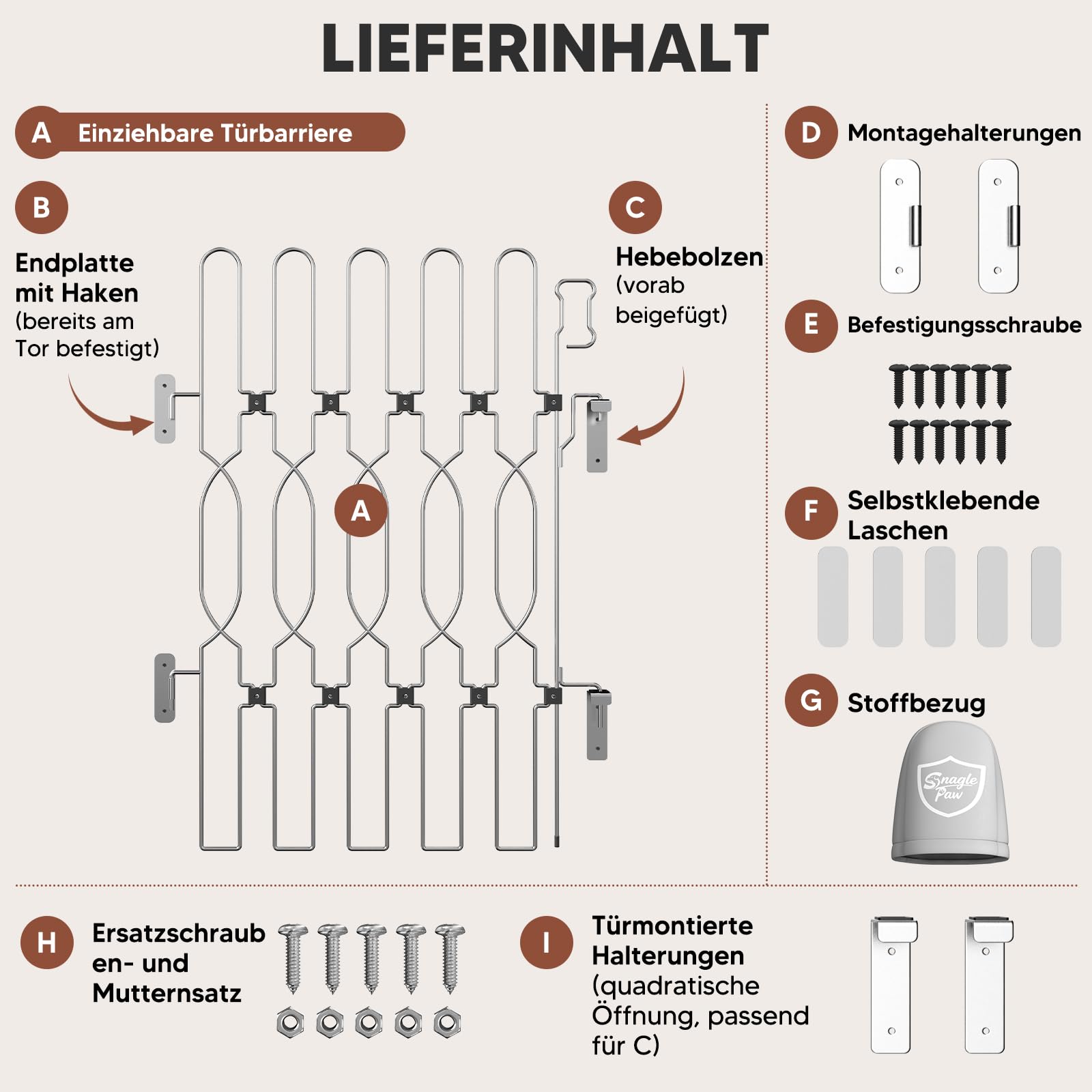 Snagle Paw Einziehbar Metall Türschutzgitter für Haustüren, Anti-Ausbruch Türschutzgitter, 62cm Breite 88.5 cm Höhe Absperrgitter für Türöffnungen, Faltbar & Sicher Türgitter für Türöffnungen