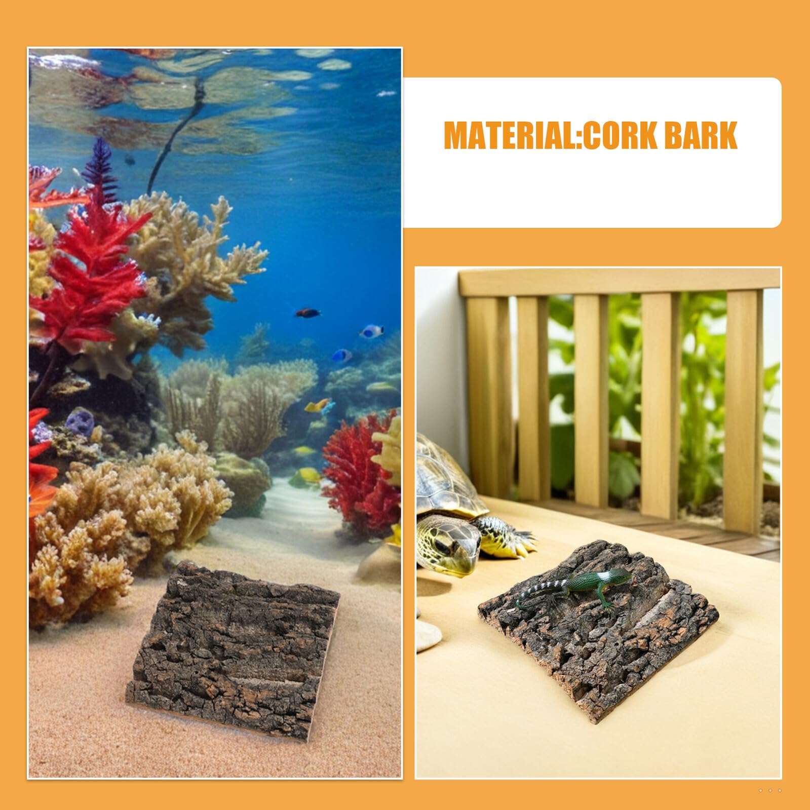 6 Piezas Fondo para Terrario de Reptiles 6 Piezas de Corteza de Corcho Natural 15X15 CM, Pared Decorativa Texturizada 3D para Hábitat de Geckos, Tortugas y Camaleones, Resistente