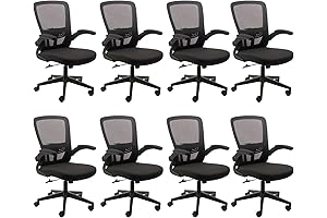 Sweel Mesh Task Chair, Made in USA, Ergonomic Lumbar Support, Flip-Up Arms, 8 Pack