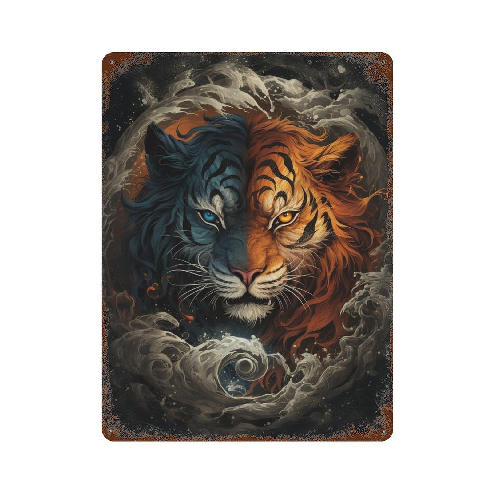 Yin Yang Tiger Art Print Decorative Tin Sign 15.7"x11.8", for Farmhouse, Kitchen And Entryway Decor, Vintage Wall Decor