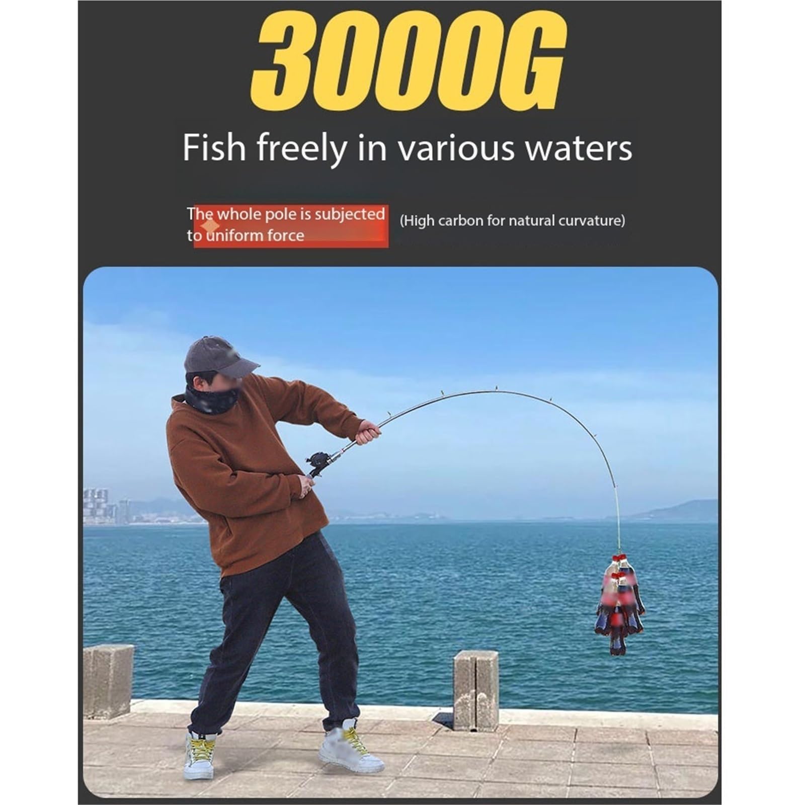 Canna da Pesca Asta telescopica con Canna Lunga, Attrezzatura da Pesca in Mare da Lancio Portatile | Adatto for la pesca su roccia e la pesca dalla barca in acqua salata(Piccolo)