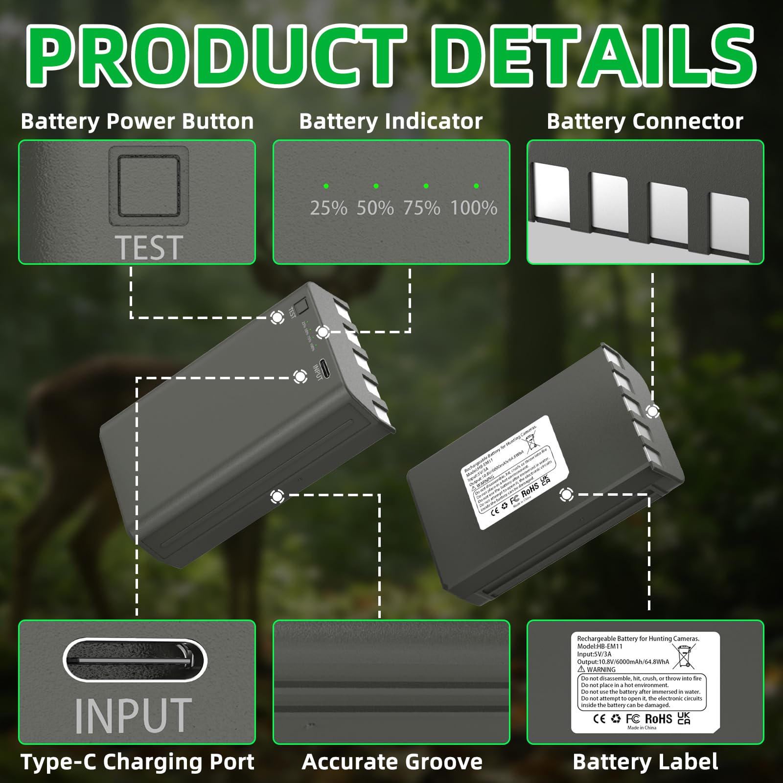 Cartucho de batería de litio recargable para cámara Stealth Cam Trail Flashback, Deceptor/Fusion/Connect MAX Hunting Cellular Trail Cams (12 V 7000 mAh Cap UPG)