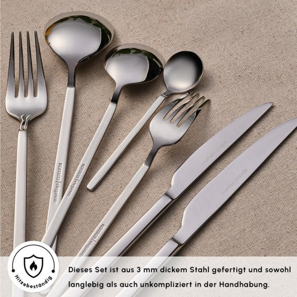 Karaca Gale Silver 84-częściowy zestaw sztućców do serwowania, ze stali nierdzewnej, przybory kuchenne z chochlą, łyżką do serwowania, widelcem, sitkiem, szpatułką i szczypcami do cukru, stylowy