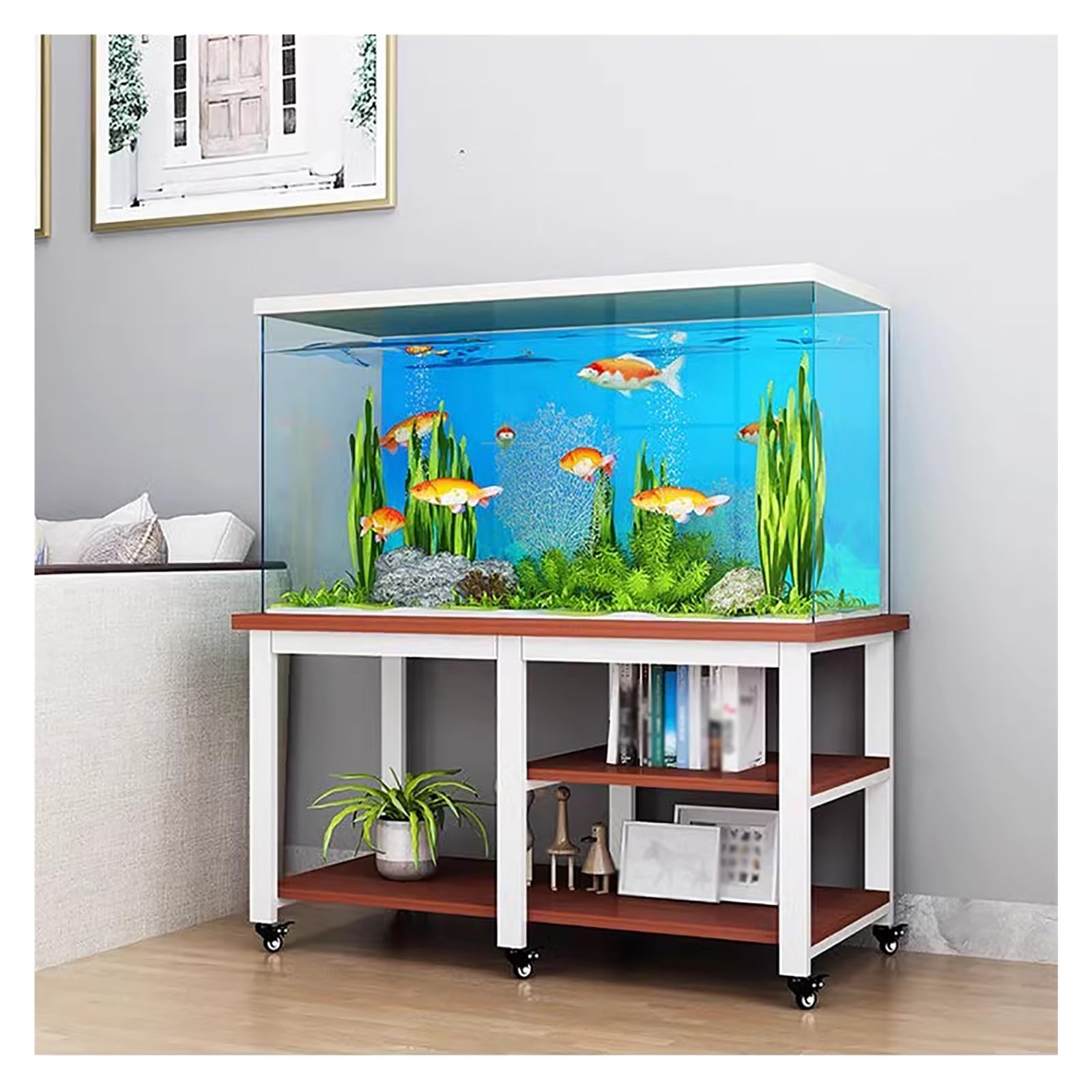 Supporto per Acquario da 20, 30 e 10 galloni con Ruote e Contenitore, Sistema di Supporto per Acquario in Metallo e Legno, Supporto per Acquario per riproduttori, Supporto per terrario Alto