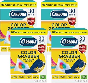 Carbona Color Grabber 30 Sheets, Prevents Color Runs & Dye Transfer in Mixed Loads, Helps Prevent Graying, Revives Colors, Plant-Based Fibers | 4 Pack