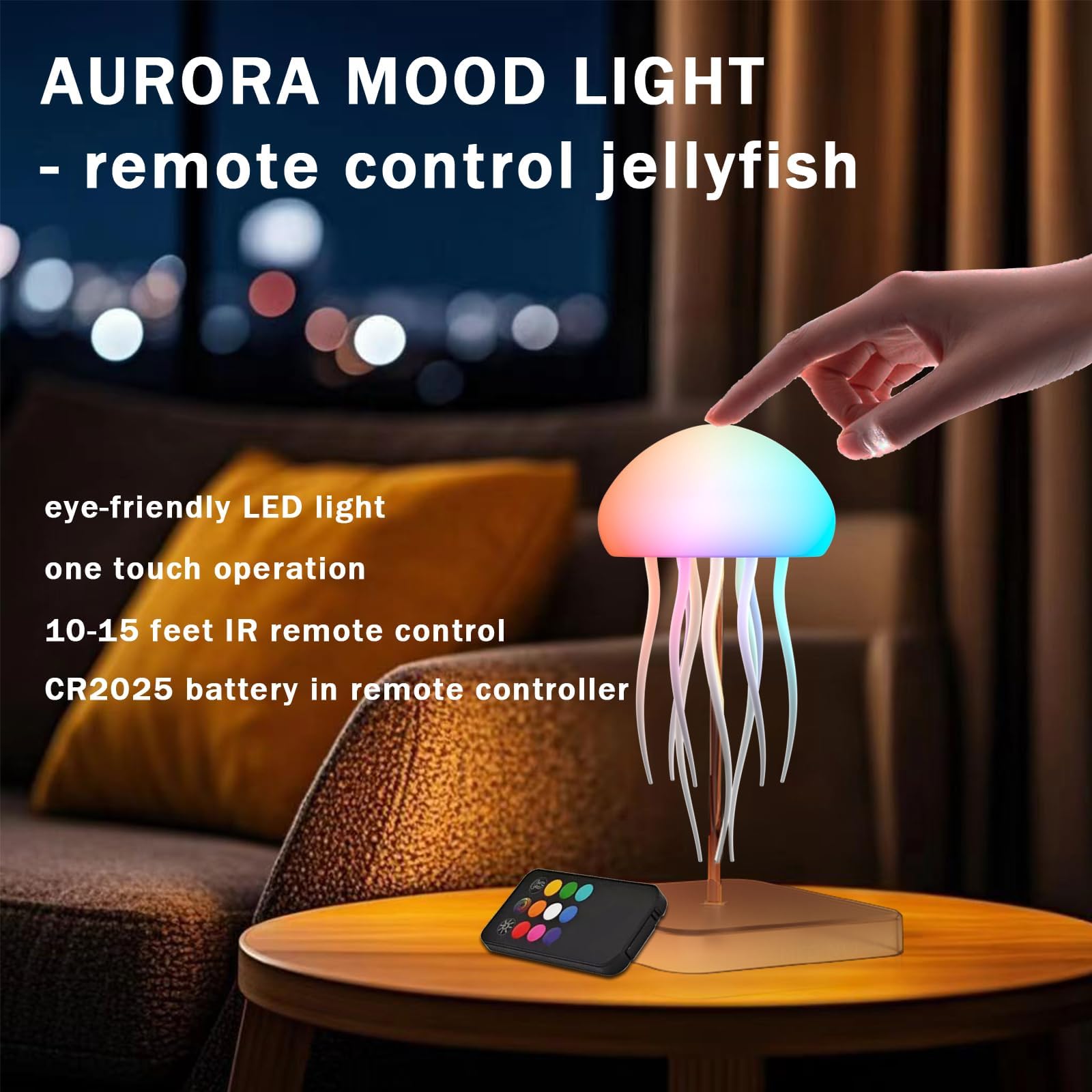 Lampe Meduse Tactile, Veilleuse Méduse Dégradé RGB avec Jambes Dansantes, Jellyfish Lamp Sans Fil Rechargeable pour Chambre et Salon (Modèle Tactile + Socle + Telecommande)
