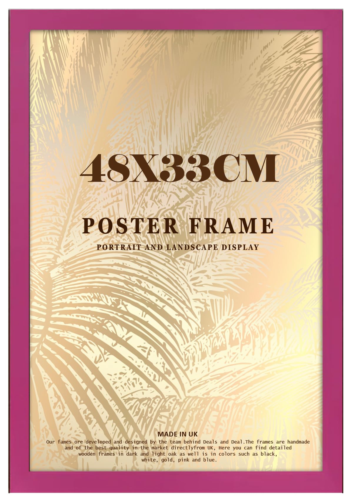 DEALS ON DEAL Poster Frame Pink 48 x 33cm with Acrylic Front, MDF Picture Frame for Home Office Décor – Shatter Resistant, Portrait & Landscape Display for Posters & Artwork