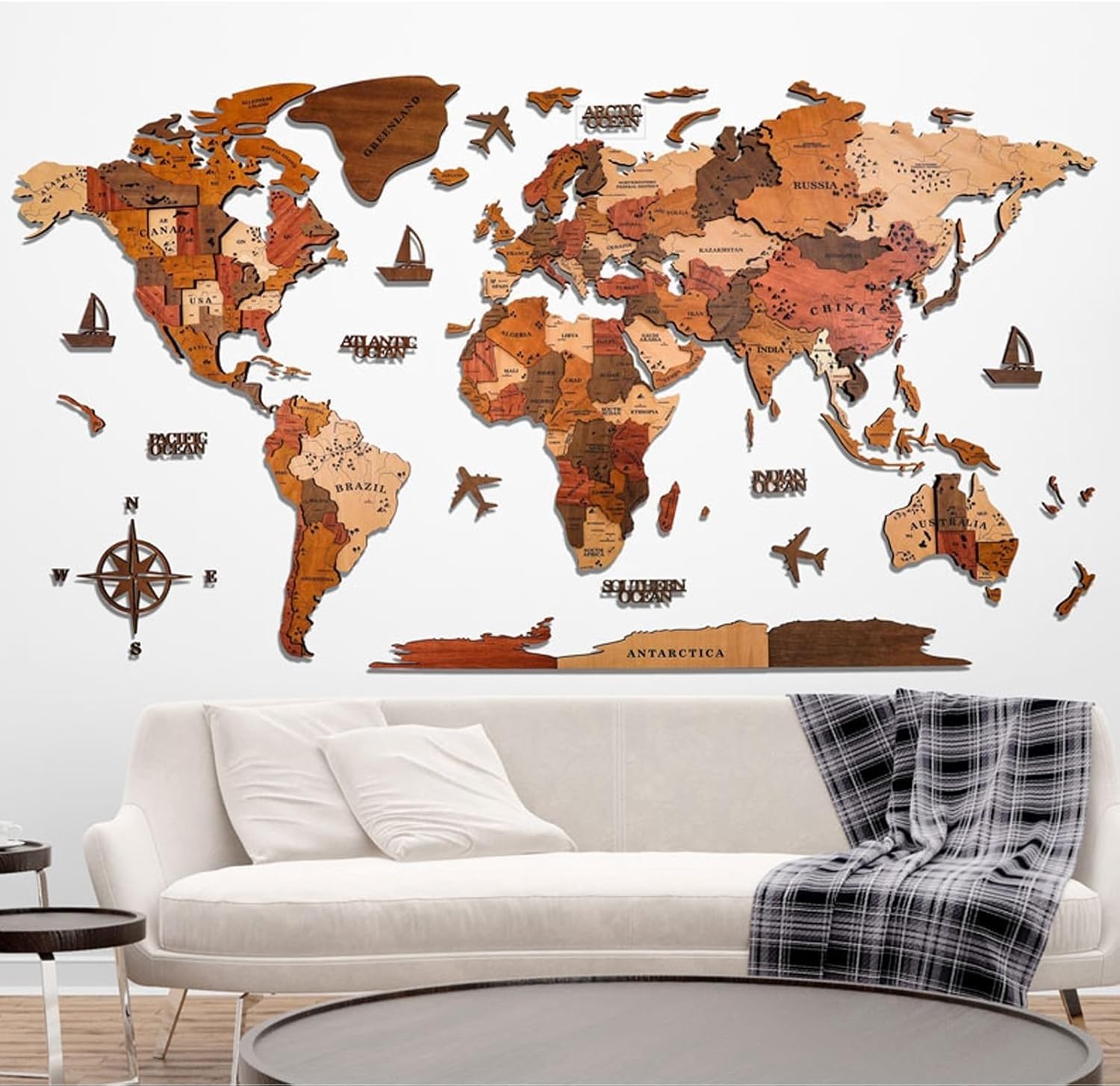 Mapa decorativo para pared en 3D, mapa del mundo de madera acrílica extragrande con 200 chinchetas de bandera, obra de arte moderna creativa para el hogar y la oficina