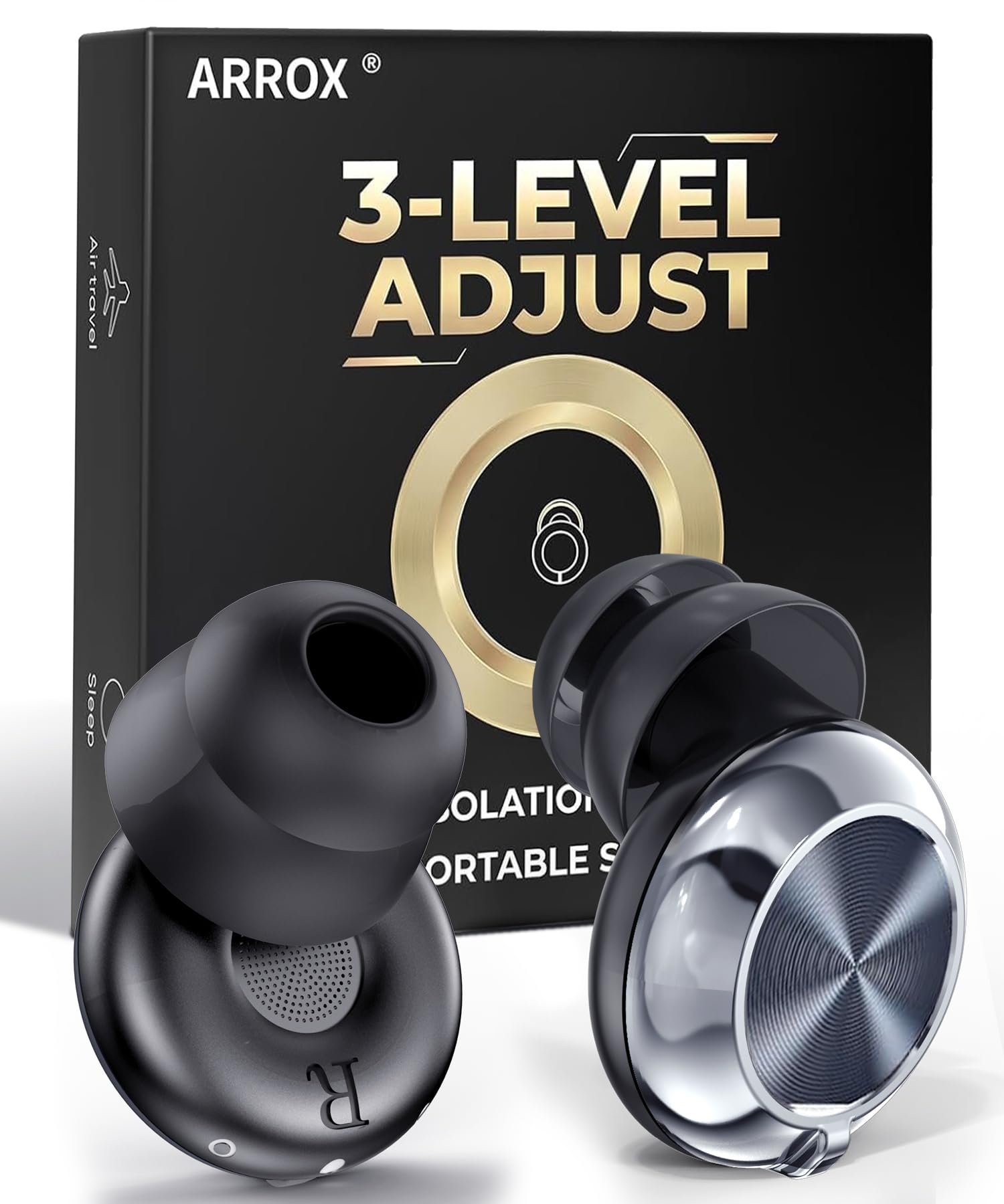 ARROX Adjustable Ear Plugs for Sleeping 3 Noise Relief Modes 13-45 dB Double-Layer Ultra-Soft Silicone Earplugs Reusable Ear